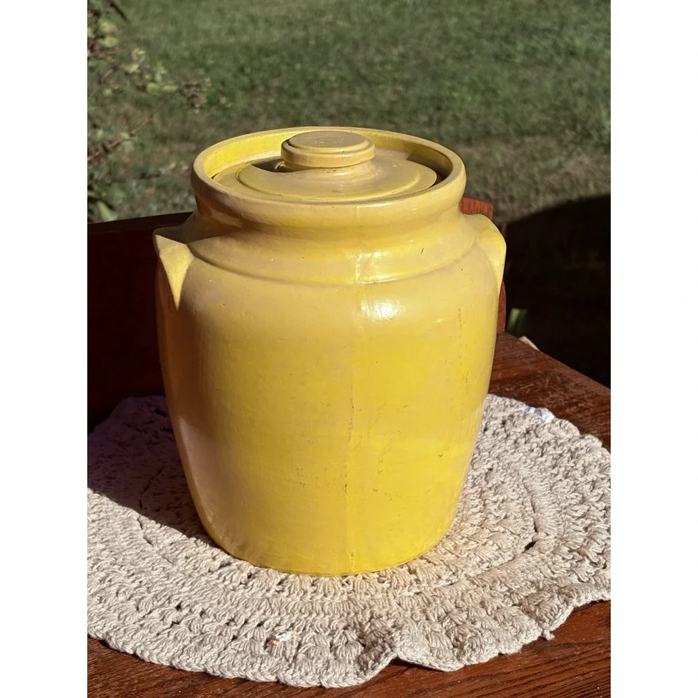 Ransburg Pottery Yellow Rooster Cookie Jar with Lid Hand Painted Crock Farm 9.5